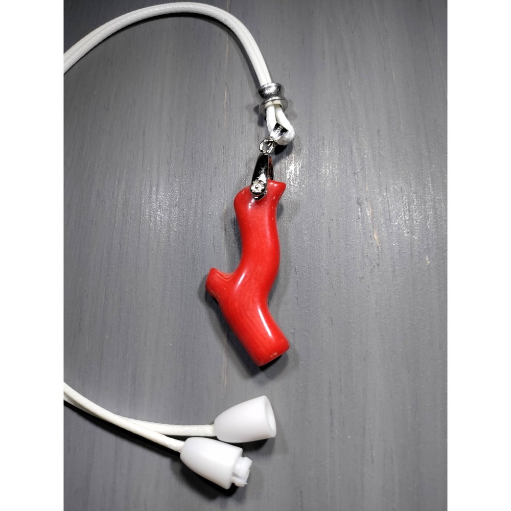Red Bamboo Coral Branch Pendant Necklace White Waxed Cord 18 Inch‎ Break Away